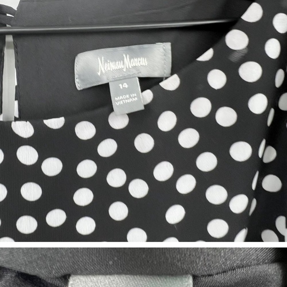 Neiman Marcus Black White Bow Detail Polka Dot Asymmetrical Hem Party Dress 14 - Picture 5 of 9